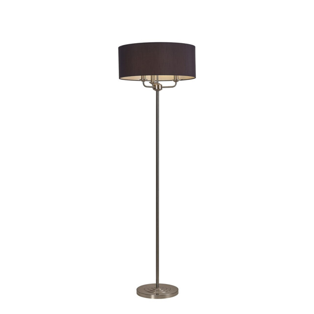 Banyan 3 Light Switched Floor Lamp With 50cm x 20cm Faux Silk Shade, Black/White Laminate Satin Nickel - image 1