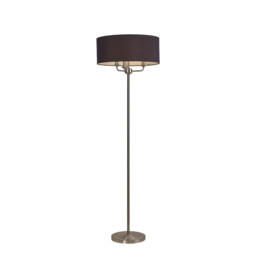 Banyan 3 Light Switched Floor Lamp With 50cm x 20cm Faux Silk Shade, Black/White Laminate Satin Nickel - thumbnail 1