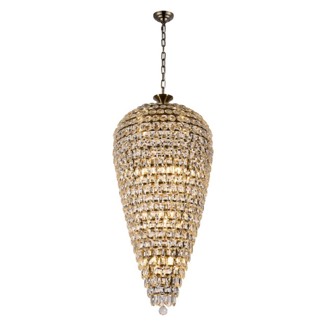 Coniston Tall Acorn Pendant, 20 Light E14, Antique Brass/Crystal, Item Weight: 48.30kg - image 1