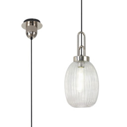 Yorktown Ceiling Pendant E27 With 20cm Almond Ribbed Glass, Clear Polished Nickel, Matt Black - thumbnail 1