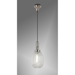 Yorktown Ceiling Pendant E27 With 20cm Almond Ribbed Glass, Clear Polished Nickel, Matt Black - thumbnail 3