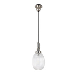 Yorktown Ceiling Pendant E27 With 20cm Almond Ribbed Glass, Clear Polished Nickel, Matt Black - thumbnail 5