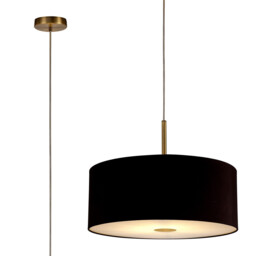Baymont Antique Brass E27 Single Pendant With 50cm x 20cm Dual Faux Silk Shade, Black/Green Olive