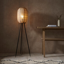 Zaire Complete Floor Lamp, Natural Linen, Natural Bamboo, Matt Black - thumbnail 5