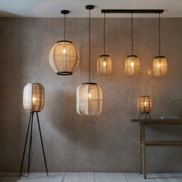 Zaire Complete Floor Lamp, Natural Linen, Natural Bamboo, Matt Black - thumbnail 3
