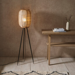 Zaire Complete Floor Lamp, Natural Linen, Natural Bamboo, Matt Black - thumbnail 2