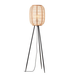 Zaire Complete Floor Lamp, Natural Linen, Natural Bamboo, Matt Black