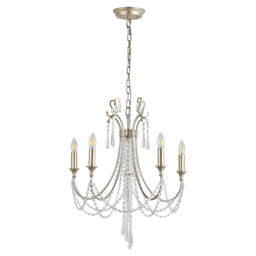 Celine Pendant Chandelier 5 Light E14 Aged Silver/Clear Crystal - thumbnail 3