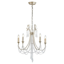 Celine Pendant Chandelier 5 Light E14 Aged Silver/Clear Crystal