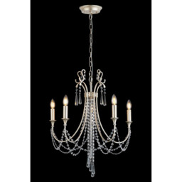 Celine Pendant Chandelier 5 Light E14 Aged Silver/Clear Crystal - thumbnail 2