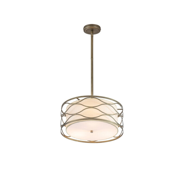 Milton Ceiling Pendant, Convertible To Semi Flush 3 Light E14 Aged Gold, Cream Fabric Shade - image 1
