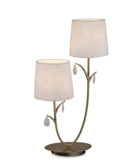 Andrea Table Lamp 63cm, Antique Brass, White Shades, White Crystal Droplets - image 1