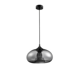Savaz 28cm Dome Pendant Ceiling Light Chrome Glass Black Metal Black Fabric Wire LED E27 - thumbnail 1