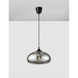 Savaz 28cm Dome Pendant Ceiling Light Chrome Glass Black Metal Black Fabric Wire LED E27 - thumbnail 3