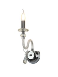 Allegany Wall Lamp, 1 Candle Light E14, Polished Chrome, Clear Glass, Crystal