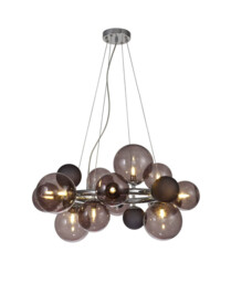 Newstead Circular Pendant, 12 x G9, Polished Chrome, Smoked, Black Glass - thumbnail 1