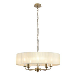 Banyan 5 Light Multi Arm Pendant With 60cm x 15cm Organza Shade Champagne Gold/Cream