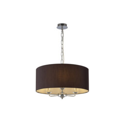 Banyan 3 Light Multi Arm Pendant, E14 Polished Chrome With 50cm x 20cm Faux Silk Shade, Black/White Laminate - thumbnail 1