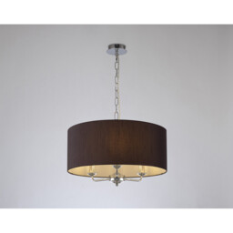 Banyan 3 Light Multi Arm Pendant, E14 Polished Chrome With 50cm x 20cm Faux Silk Shade, Black/White Laminate - thumbnail 2