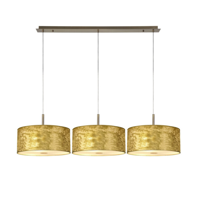Baymont Antique Brass 3 Light E27 Linear Pendant With 40cm x 18cm Gold Leaf Shade 3m - image 1