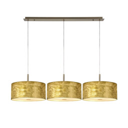 Baymont Antique Brass 3 Light E27 Linear Pendant With 40cm x 18cm Gold Leaf Shade 3m
