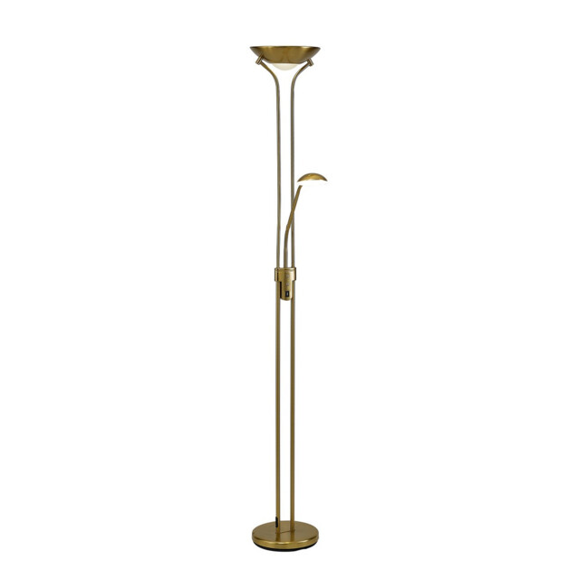 Brazier 2 Light Floor Lamp With USB 2.1 mAh Socket, 20+5W LED, 3000K Touch Dimmer, 2300lm, Aged Brass, 3yrs Warranty - image 1