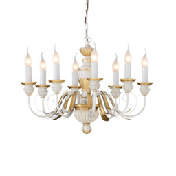 Firenze  8 Light Chandelier Ivory, Gold Finish, E14 - thumbnail 1