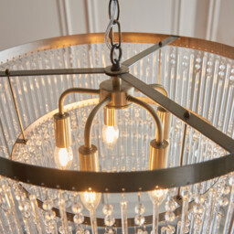 Genevieve Pendant Ceiling Light Antique Brass Plate & Clear Crystal Glass 5x E14 - thumbnail 5