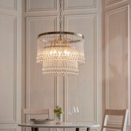 Genevieve Pendant Ceiling Light Antique Brass Plate & Clear Crystal Glass 5x E14 - thumbnail 2