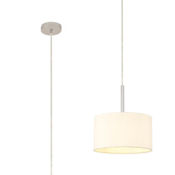 Baymont Polished Chrome E27 Universal Single Pendant With 30cm x 17cm Faux Silk Shade, Ivory Pearl/White Laminate