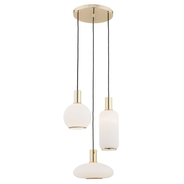Sagunto Cluster Pendant Ceiling 3 Light Opal Matt, Brass Steel - image 1