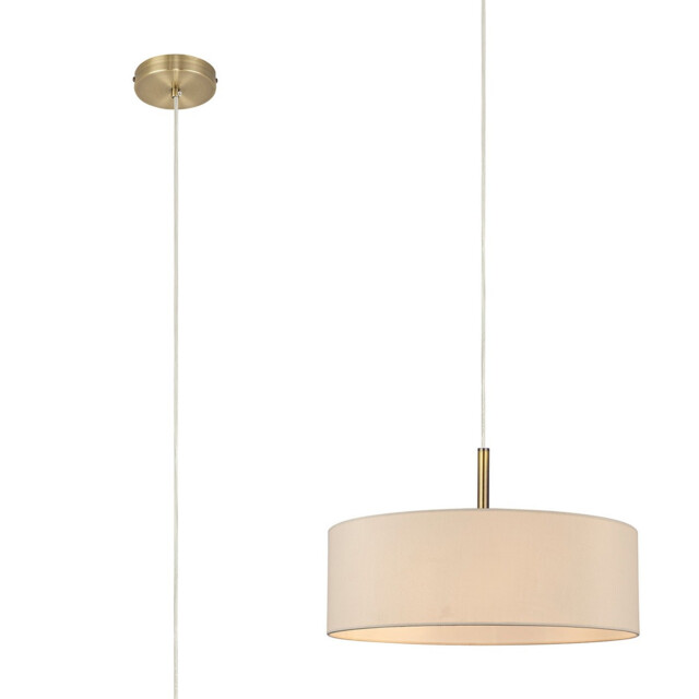 Baymont Antique Brass 5 Light E27 Single Pendant, With 45cm x 15cm Faux Silk Shade, Ivory Pearl/White Laminate - image 1