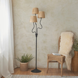 Wriggle Multi Arm Floor Lamp Matt Black, Natural Raffia, 3x E14 - thumbnail 3