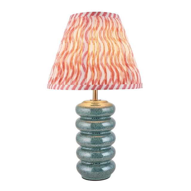 Squash Ocean Spray Glaze Table Lamp with Coral Pink Fabric Ripple Shade 25cm B22 - image 1