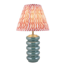 Squash Ocean Spray Glaze Table Lamp with Coral Pink Fabric Ripple Shade 25cm B22