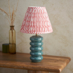 Squash Ocean Spray Glaze Table Lamp with Coral Pink Fabric Ripple Shade 25cm B22 - thumbnail 3