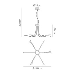Corinto Semi Flush Ceiling Light 140cm, 80W LED, 3000K, 6400lm Dimmable, Silver Chrome - thumbnail 2