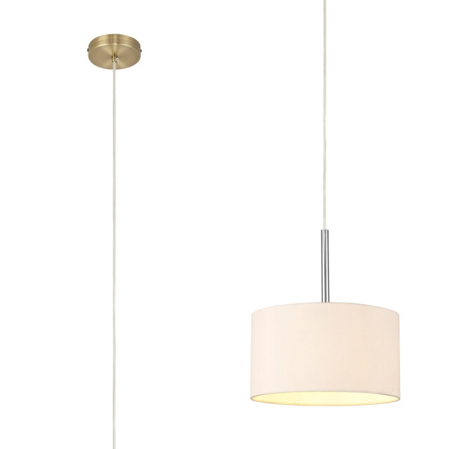 Baymont Antique Brass E27 Single Pendant With 30cm x 17cm Dual Faux Silk Shade, Nude Beige/Moonlight - image 1