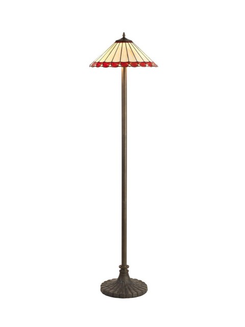 Worcester 2 Light Stepped Design Floor Lamp E27 With 40cm Tiffany Shade, Red, Crystal, Aged Antique Brass - image 1