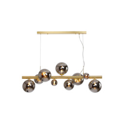Marshall Linear Ceiling Pendant, 9 Light G9, Satin Gold, Chrome Plated Glass