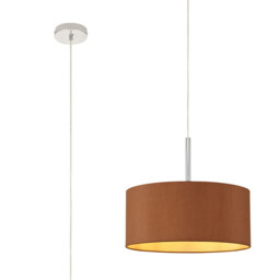 Baymont Polished Chrome E27 Universal Single Pendant With 40cm x 18cm Dual Faux Silk Shade, Raw Cocoa/Grecian Bronze