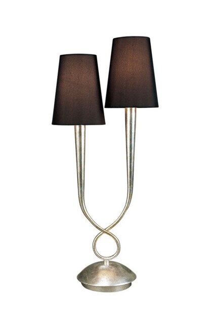 Paola Table Lamp 2 Light E14, Silver Painted with Black Shades - image 1