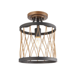 Heston 1 Light Flush Ceiling Light Matt Black, Rustic Bronze Effect, E27
