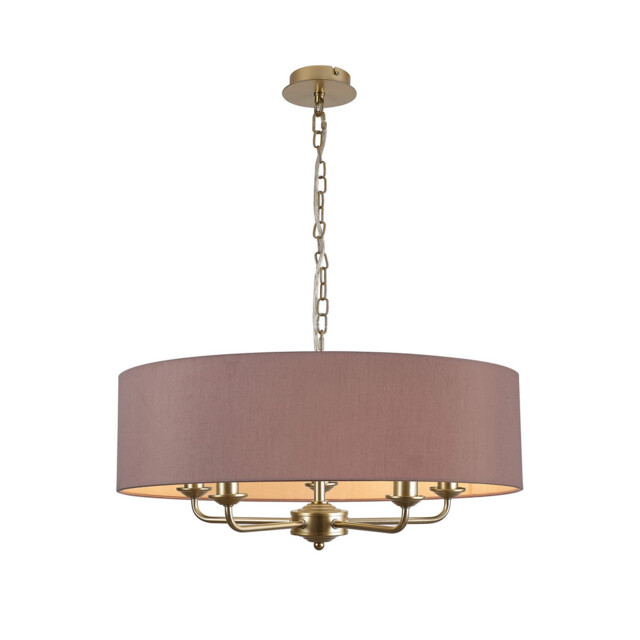 Banyan 5 Light Multi Arm Pendant With 60cm x 15cm Dual Faux Silk Fabric Shade Champagne Gold/Taupe - image 1