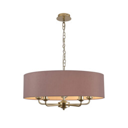 Banyan 5 Light Multi Arm Pendant With 60cm x 15cm Dual Faux Silk Fabric Shade Champagne Gold/Taupe