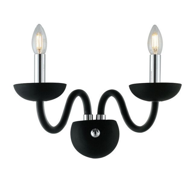 ALFIERE Twin 2 Light Candle Wall Light Black 37x26x23cm