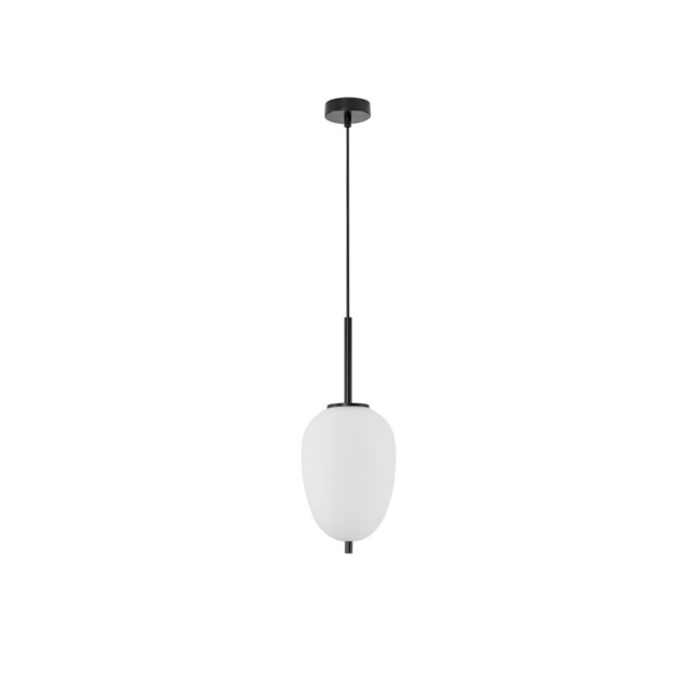 Lato 15.8cm Globe Pendant Ceiling Light Black Metal, Opal Glass LED E14 - image 1