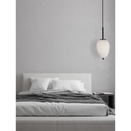 Lato 15.8cm Globe Pendant Ceiling Light Black Metal, Opal Glass LED E14 - thumbnail 2