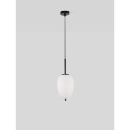 Lato 15.8cm Globe Pendant Ceiling Light Black Metal, Opal Glass LED E14 - thumbnail 5