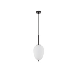 Lato 15.8cm Globe Pendant Ceiling Light Black Metal, Opal Glass LED E14